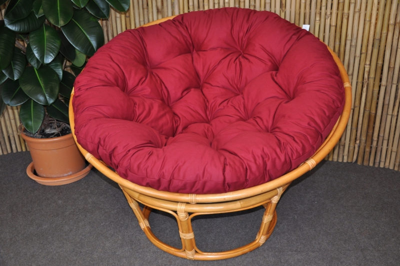 Ratanový papasan 110 cm medový polstr vínový